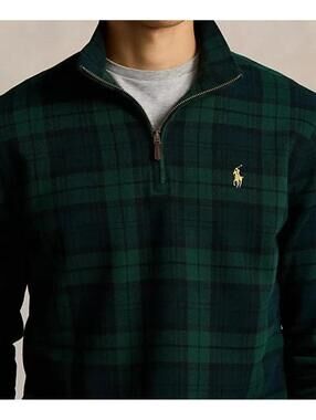 POLO Ralph Lauren Plaid MENS Size Medium Estate-Rib Quarter-Zip Pullover Green